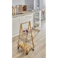 Desserte bambou panier métal 3 niveaux 54,5x36,5xH85 cm^Gifi