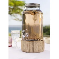 Distributeur de boisson en verre et socle en bois^Gifi Sale