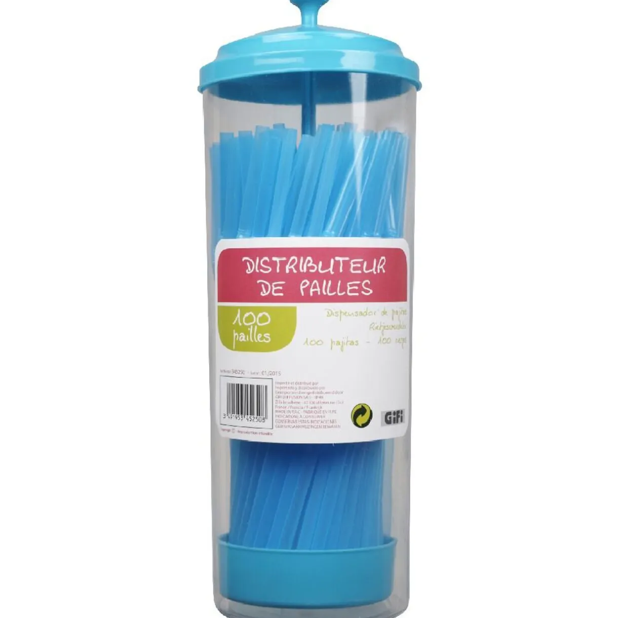 Distributeur de pailles bleues^Gifi Hot