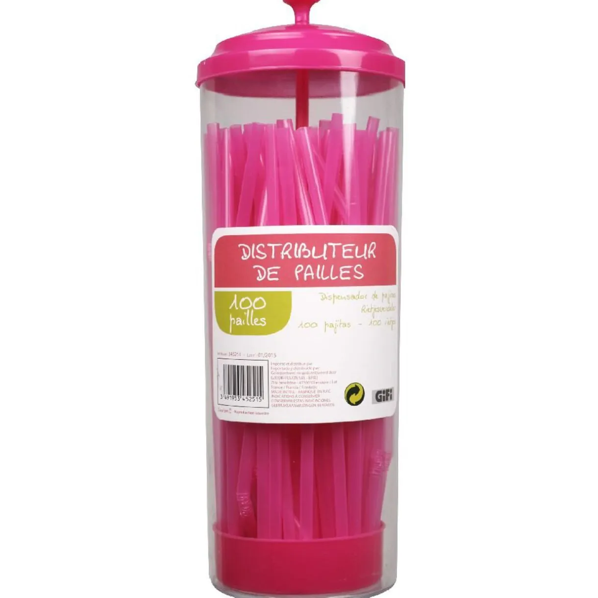 Distributeur de pailles roses^Gifi