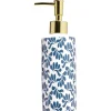 Outlet Gifi Distributeur de savon céramique motif végétal blanc et bleu Ø6xH15cm