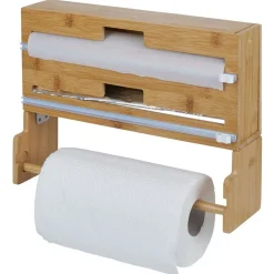 Distributeur film alimentaire et essuie-tout bambou 33,5x10xH25cm^Gifi