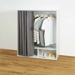 Rangement|Gifi Dressing sous pente penderie 2 niches rideau gris bois blanc