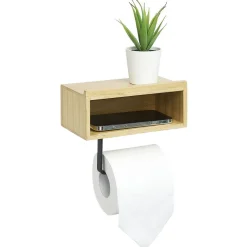 Hot Gifi Dérouleur papier WC avec support téléphone en bambou