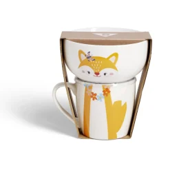 Ensemble bol et mug en porcelaine motif enfant motif renard H15cm^Gifi New