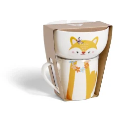 Ensemble bol et mug en porcelaine motif enfant motif renard H15cm^Gifi New