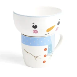 Ensemble mug 355ml avec bol 520ml porcelaine motif bonhomme de neige^Gifi Clearance