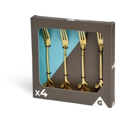Fourchette à dessert x4 design feuille inox doré L15cm^Gifi Best