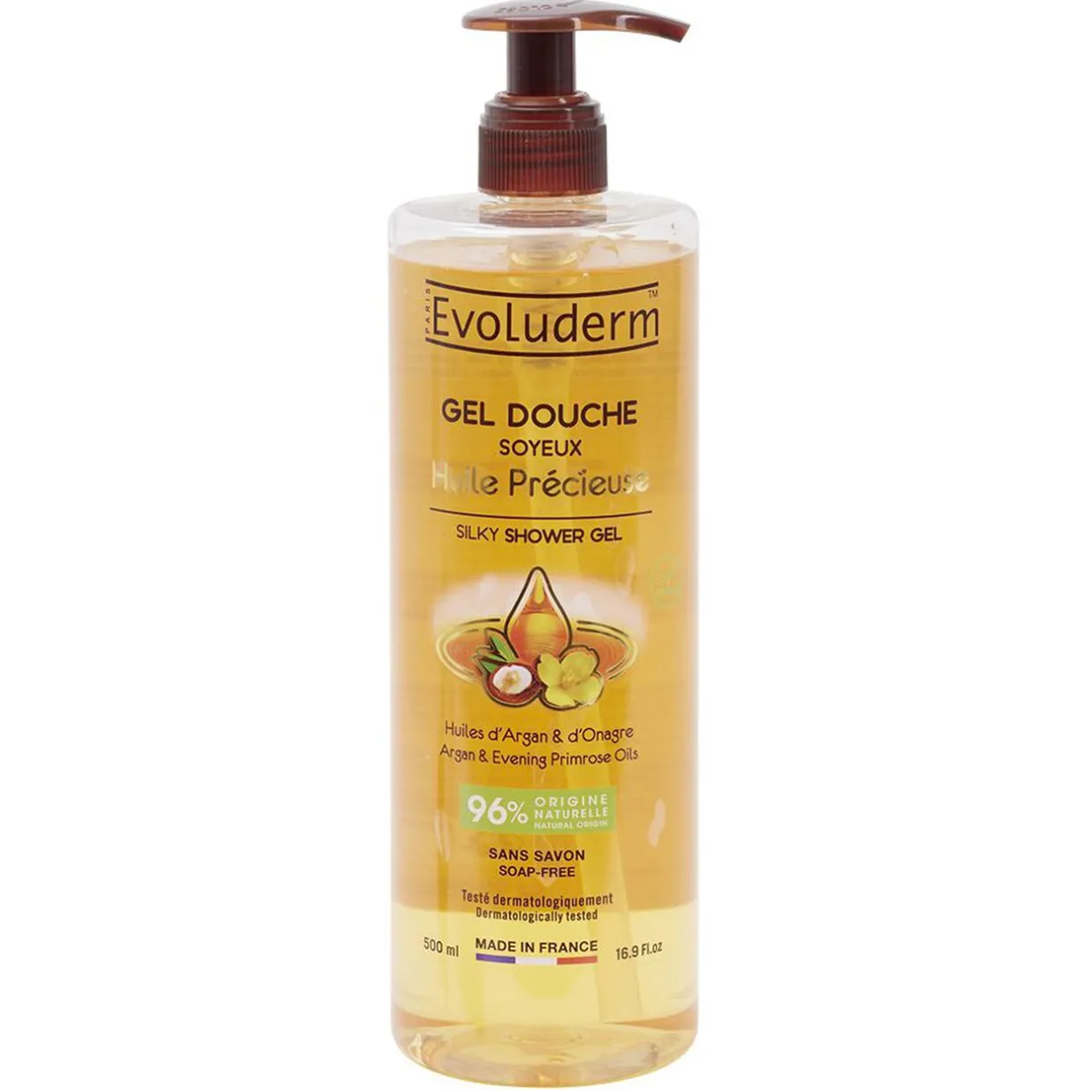 New Gifi Gel douche Evoluderm huile précieuse Argan et Onagre sans savon 500ml