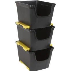 Rangement|Gifi Gerbette empilable 14 L noir et jaune x3
