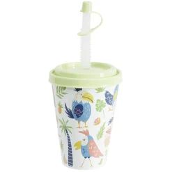 Gobelet avec couvercle paille plastique vert Ø8,7xH20cm^Gifi Sale