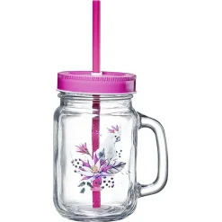 Gobelet en verre avec couvercle et paille assortie 400 ml^Gifi Discount