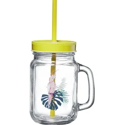 Gobelet en verre avec couvercle et paille assortie 400 ml^Gifi Discount