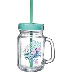 Gobelet en verre avec couvercle et paille assortie 400 ml^Gifi Discount