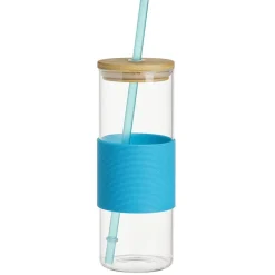 Gobelet en verre et bambou avec silicone bleu Ø6,5xH18cm^Gifi Outlet