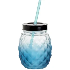 Gobelet en verre forme ananas avec paille et couvercle Ø9,5xH12,5cm^Gifi