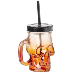 Gobelet en verre forme tête de mort avec paille et couvercle^Gifi Outlet