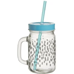 Gobelet en verre imprimé avec poignée paille et couvercle 480ml^Gifi New