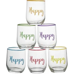 Gobelet en verre inscription Happy bord coloré 31,5 cl^Gifi Outlet