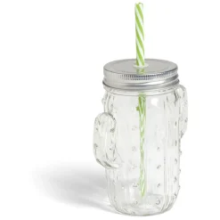 Gobelet 460ml forme cactus avec paille verre transparent^Gifi Hot
