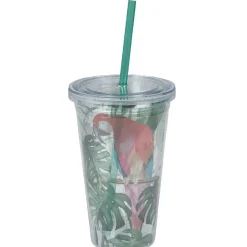 Gobelet plastique et paille décor perroquet exotique^Gifi Outlet