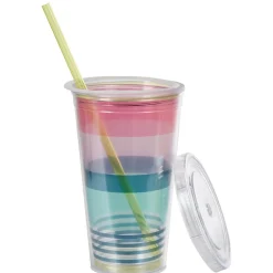 Gobelet plastique et paille bayadère^Gifi Discount
