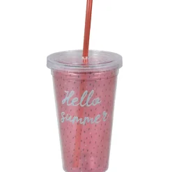 Gobelet plastique rose et paille décor pastèque hello summer^Gifi New