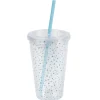 Gobelet plastique transparent couvercle et paille motif étoile bleu^Gifi Sale