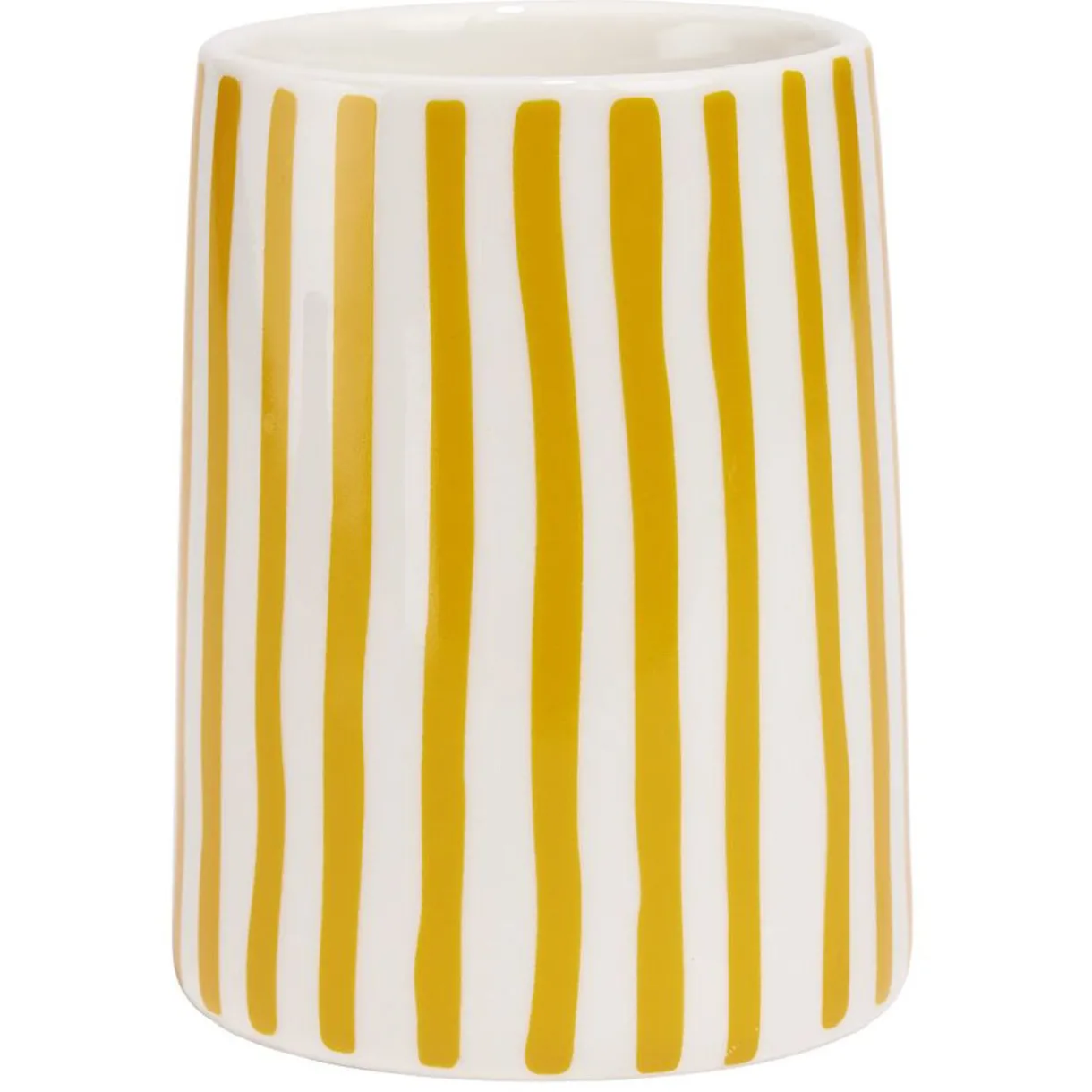 Hot Gifi Gobelet salle de bain rayure jaune et blanc Sunflow en grès Ø8xH10,2cm