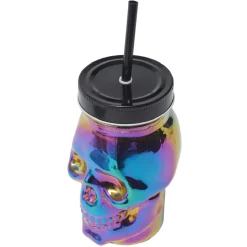 Gobelet verre forme tête de mort couvercle et paille 500 ml^Gifi Online