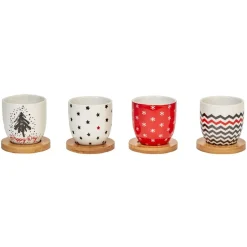 Gobelets café et sous tasse blanc motif noir rouge 11 cl x4^Gifi Hot