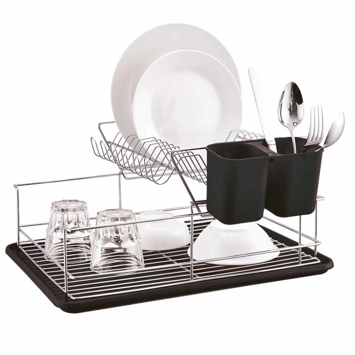 Égouttoir à 2 niveaux avec receveur et supports à couverts noir^Gifi Hot