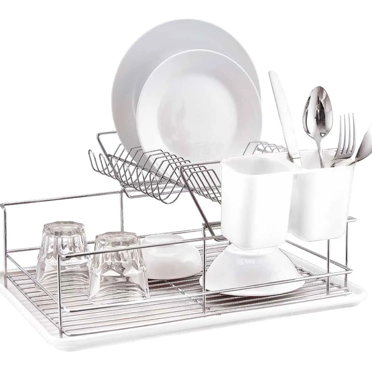 Égouttoir à 2 niveaux avec receveur et supports à couverts blanc^Gifi