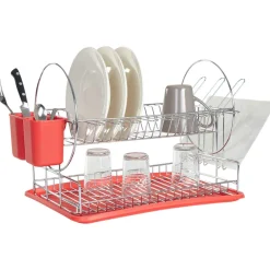 Égouttoir 2 niveaux avec receveur rouge^Gifi Online