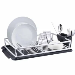 Égouttoir à vaisselle avec porte-couverts gris noir^Gifi Best