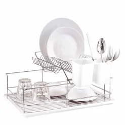 Égouttoir avec plateau et supports couverts blancs 2 niveaux^Gifi Outlet