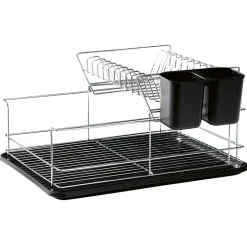 Égouttoir avec plateau et supports couverts noirs 2 niveaux^Gifi