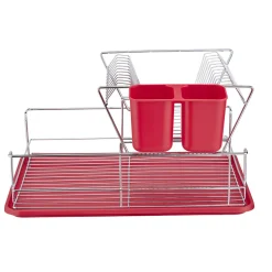 Égouttoir avec plateau et supports couverts rouges 2 niveaux^Gifi