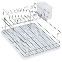 Égouttoir avec plateau et supports couverts blanc 2 niveaux^Gifi
