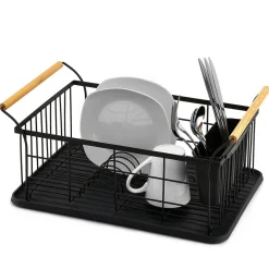 Égouttoir range-couverts poignées bambou plateau noir mat^Gifi Discount