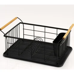 Égouttoir range-couverts poignées bambou plateau noir mat^Gifi Discount