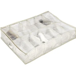 Rangement|Gifi Housse rangement chaussures motif triangle beige et blanc 12 cases