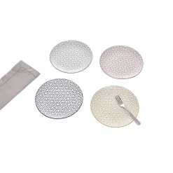 Lot de 4 assiettes à dessert porcelaine motif trait triangle multicolore Ø19cm^Gifi New