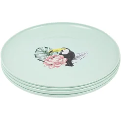 Lot de 4 assiettes plates décor oiseau et feuille^Gifi Clearance
