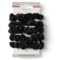 Gifi Lot de 5 chouchous scrunchies polyester satiné noir
