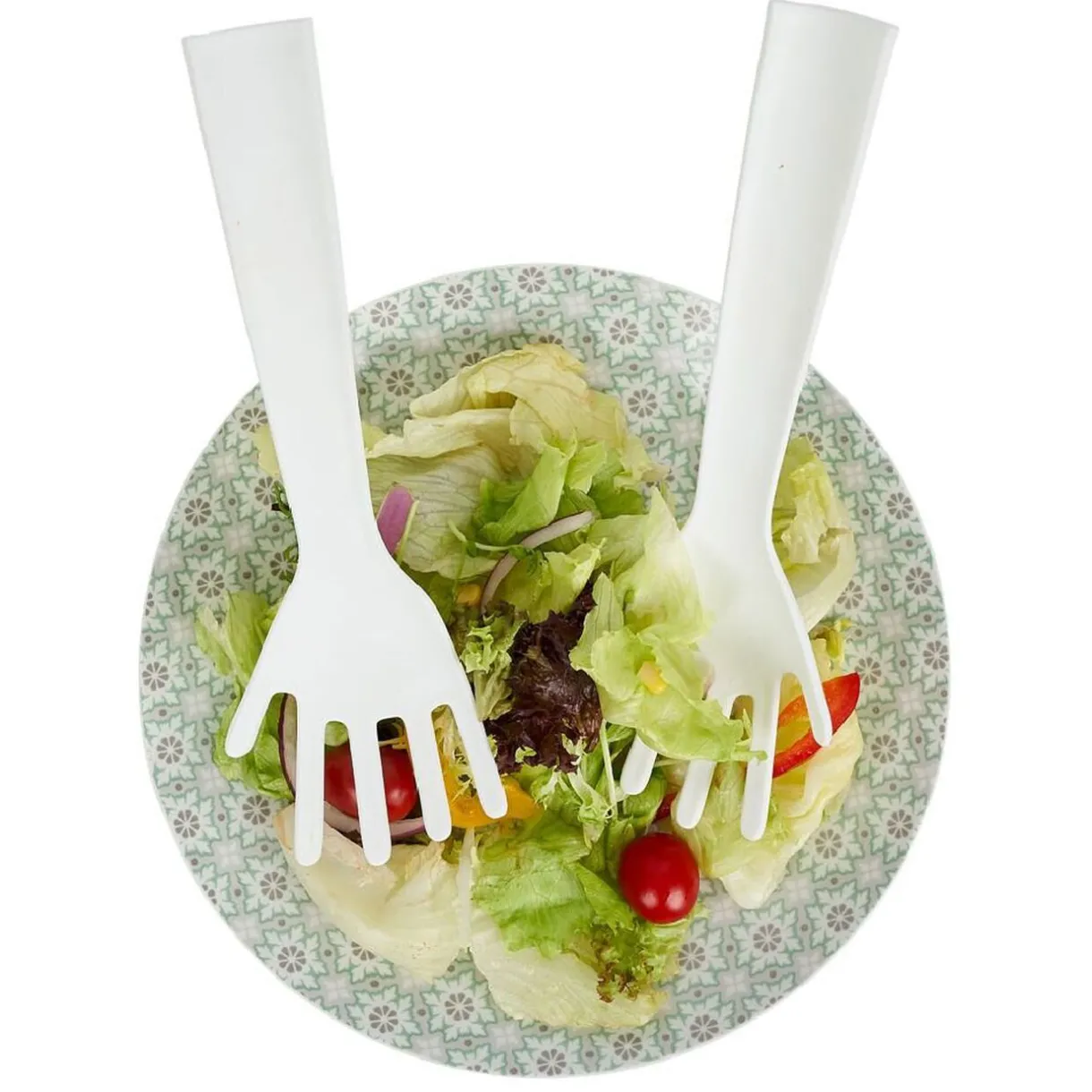 Lot de 2 couverts à salade forme main plastique blanc^Gifi Hot