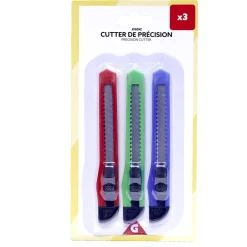Gifi Lot de 3 cutters de précision vert/bleu/rouge