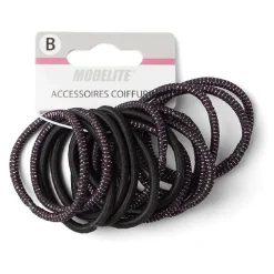 Online Gifi Lot de 15 élastiques à cheveux polyester noir et fil métallique rose
