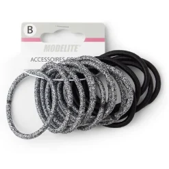 Outlet Gifi Lot de 15 élastiques à cheveux polyester noir et blanc aspect chiné