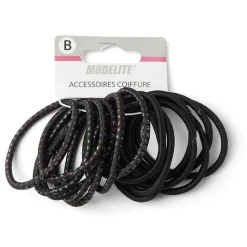 Outlet Gifi Lot de 15 élastiques à cheveux polyester noir et fil métallique multicolore